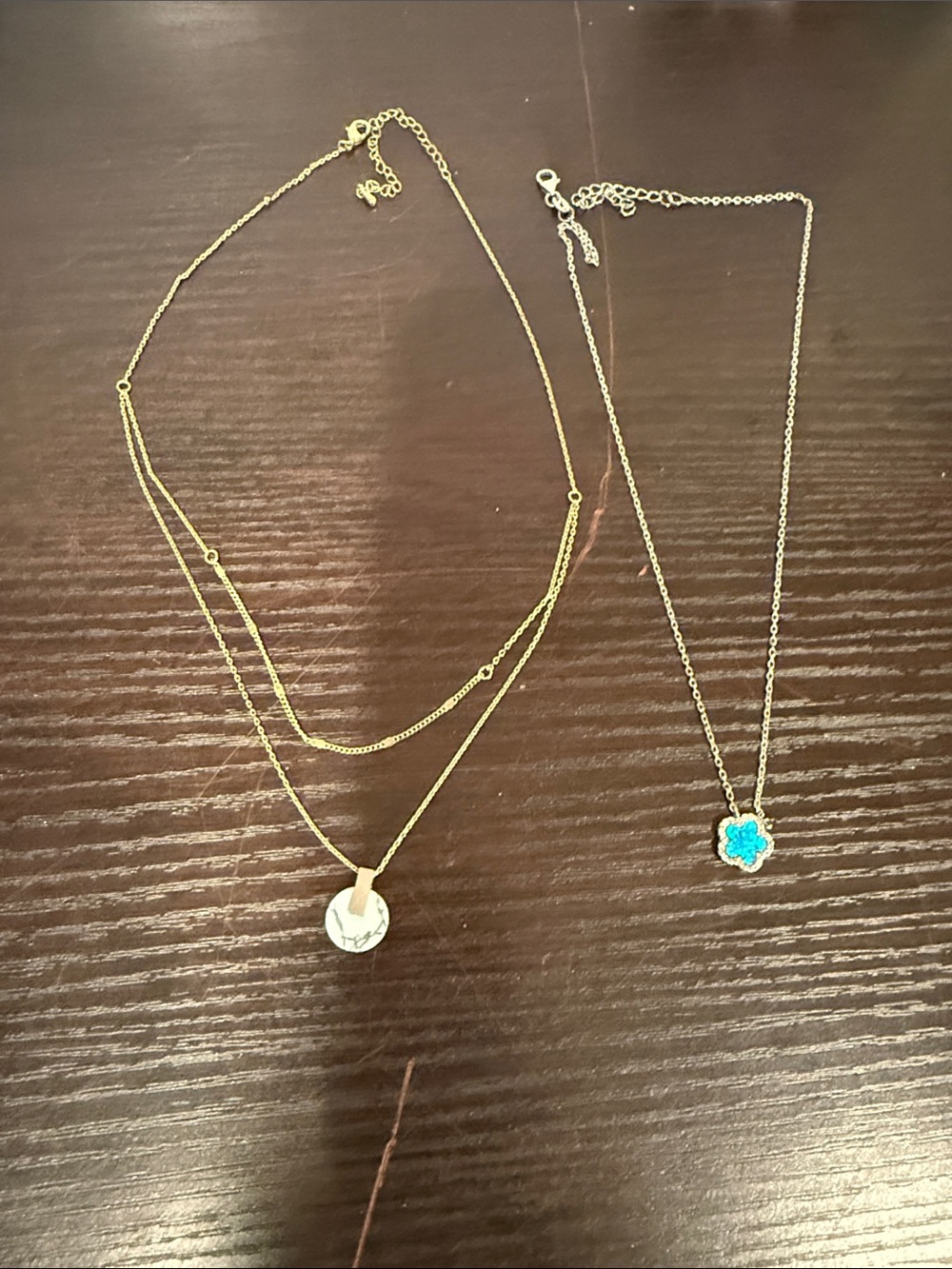 Gold Layered Disc Necklace & Silver Turquoise Flower Pendant Set